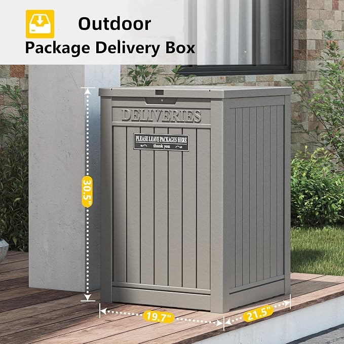 Package Delivery Box for Outside, Waterproof Outdoor Storage, Grey