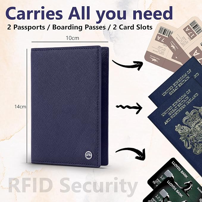 2 Passport Holder - Travel Essentials, RFID Blocking Wallet Credit Card Organiser, Plain Accessories Slim Cover For Men & Women | Travel Essentials