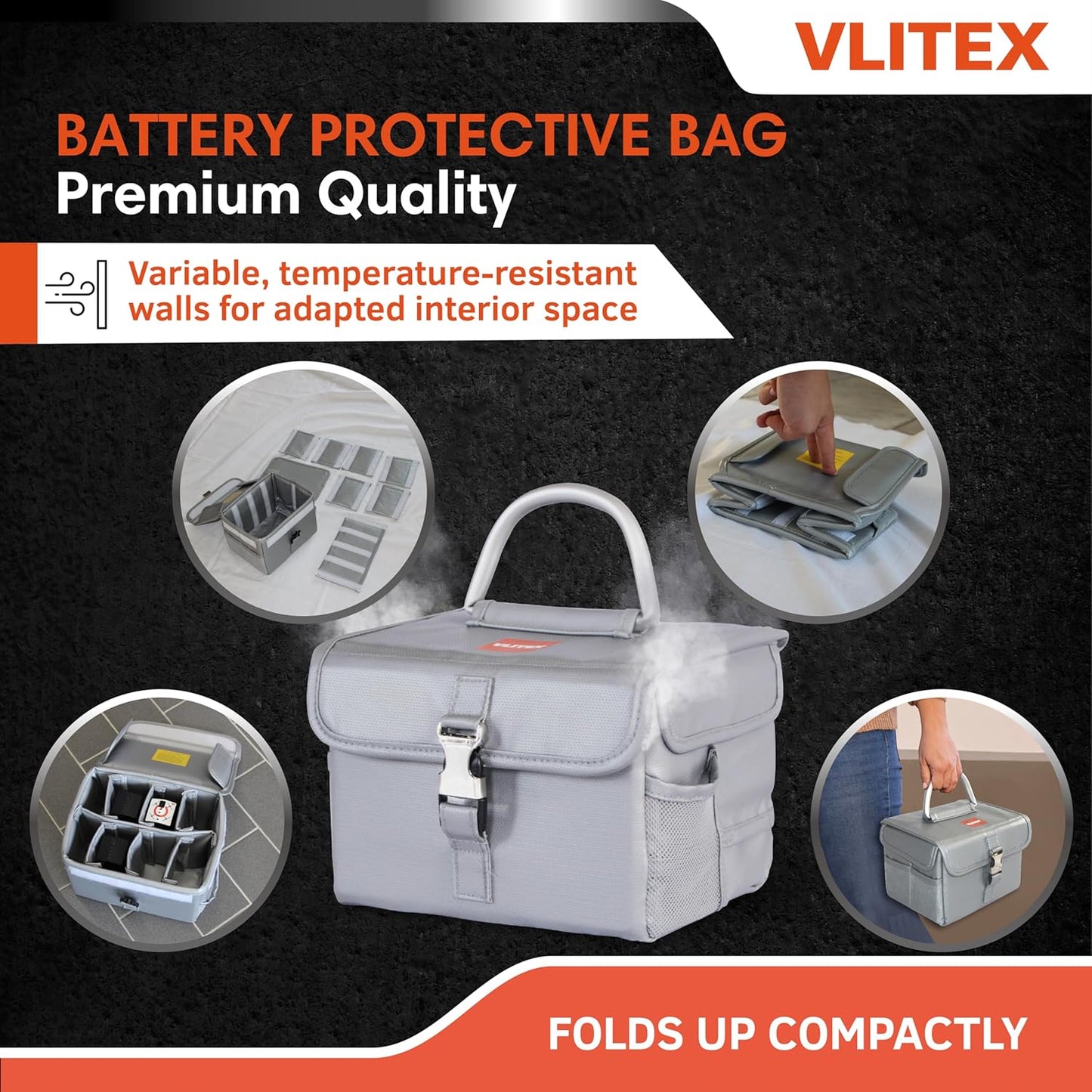 Lithium Battery Storage Box L (Large) | Engineered in Germany | Fireproof E-Fiberglass & Silicone Blend | Certified Lipo Safe Bag Container