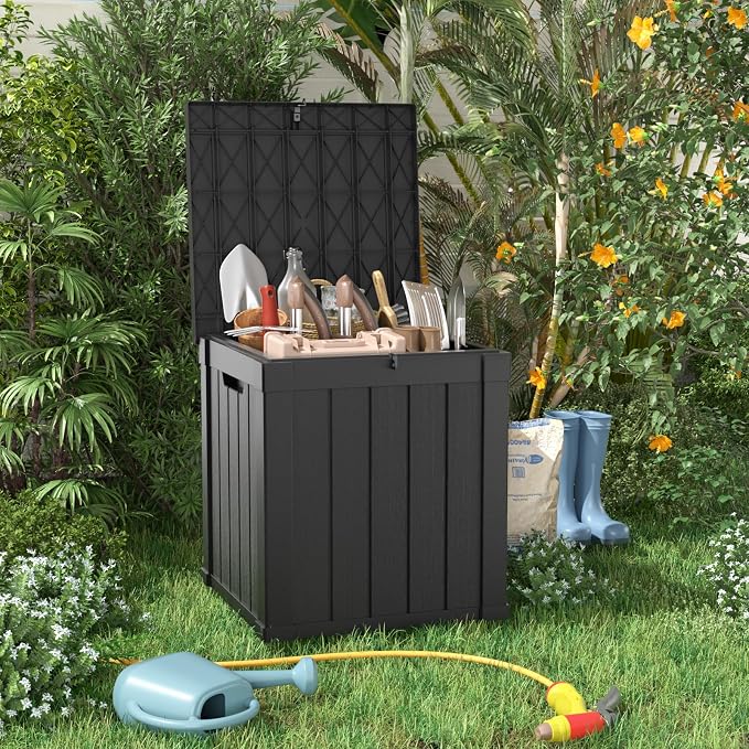 PatioZen 53 Gallon Package Delivery Boxes for Outside, Lokable Secure Resin Package Delivery Box with Lid, Weatherproof and Anti-Theft Storage for Outdoor Front Door, Porch, Curbside, House (Black)