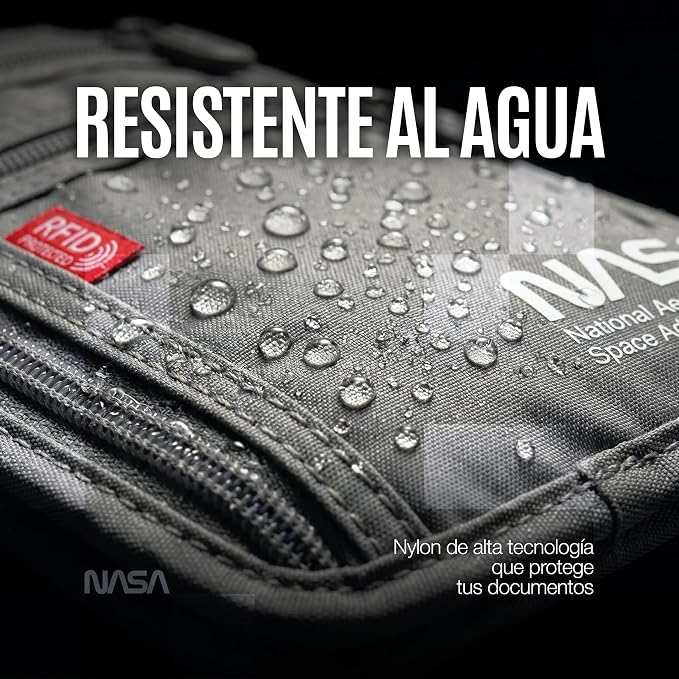 NASA Neck Wallet with RFID-Secured Passport Protection (Lunar Grey) | Slimline Design | Official NASA Insignia | RFID Protection | Key Carabiner | Water-Resistant | Breathable Mesh