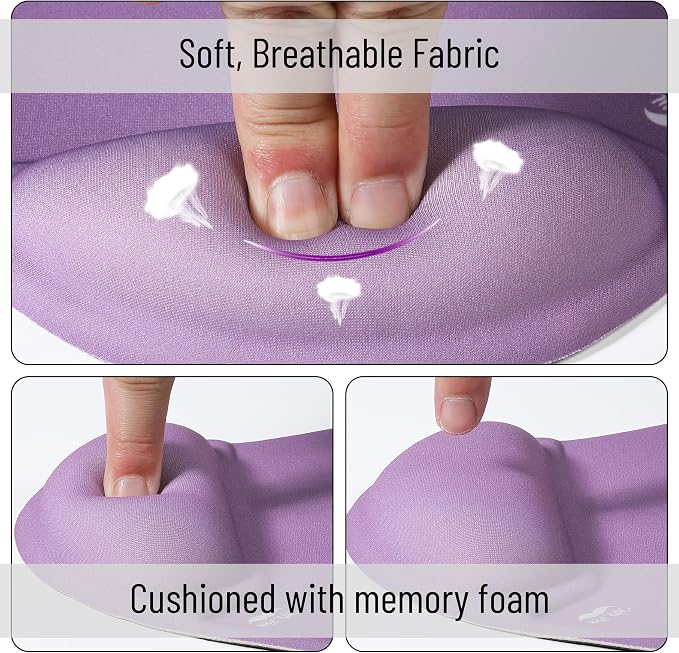 Mr. Pen- Ergonomic Mouse Pad with Wrist Rest | Purple Breathable Fabric with Memory Foam Cushion, Non-Slip Rubber Base, Gel Mouse Pad with Wrist Support
