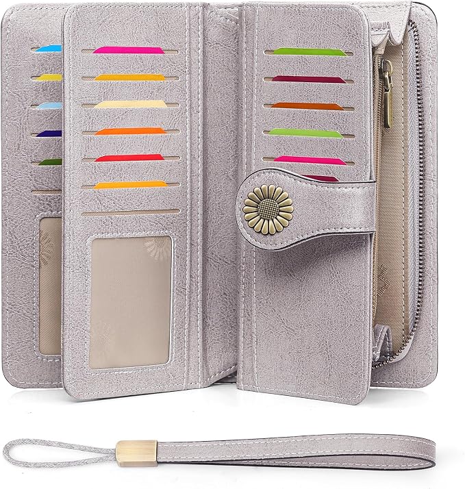 SENDEFN Wallets for Women Leather Credit Card Holder with RFID Blocking Large Capacity Wristlet | with RFID Blocking