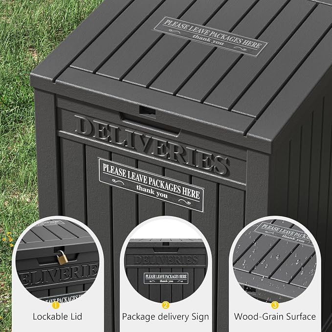 Package Delivery Box for Outside, Storage Box with Lockable Secure, Outdoor Resin Package Drop Container Waterproof for Backyard, Garden, Patio & Lawn, Black