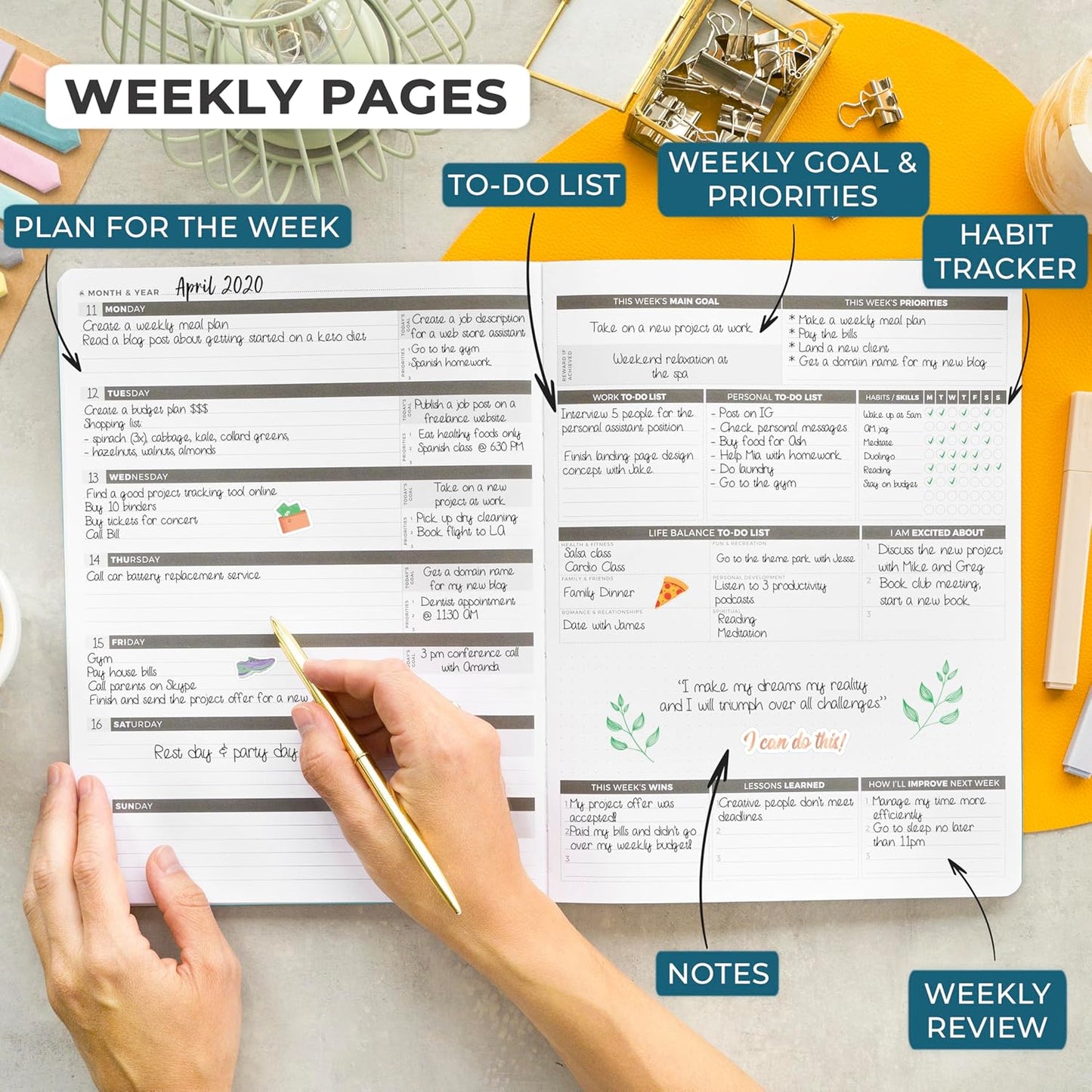 Clever Fox Planner PRO – Weekly & Monthly Life Planner to Increase Productivity, Time Management and Hit Your Goals, 8.5x11″ (Aquamarine)