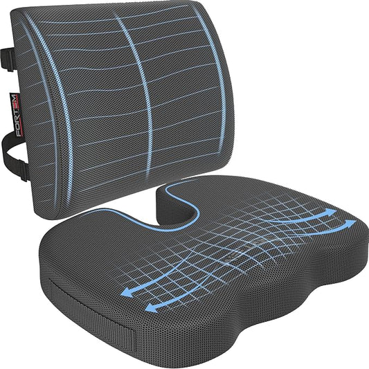 FORTEM Seat Cushion, Office Chair Cushion, Lumbar Support Pillow for Office Chair, Memory Foam Car Seat Cushions, Sciatica Coccyx Tailbone Pain Relief, Cushions for Back Support, Washable, Non Slip