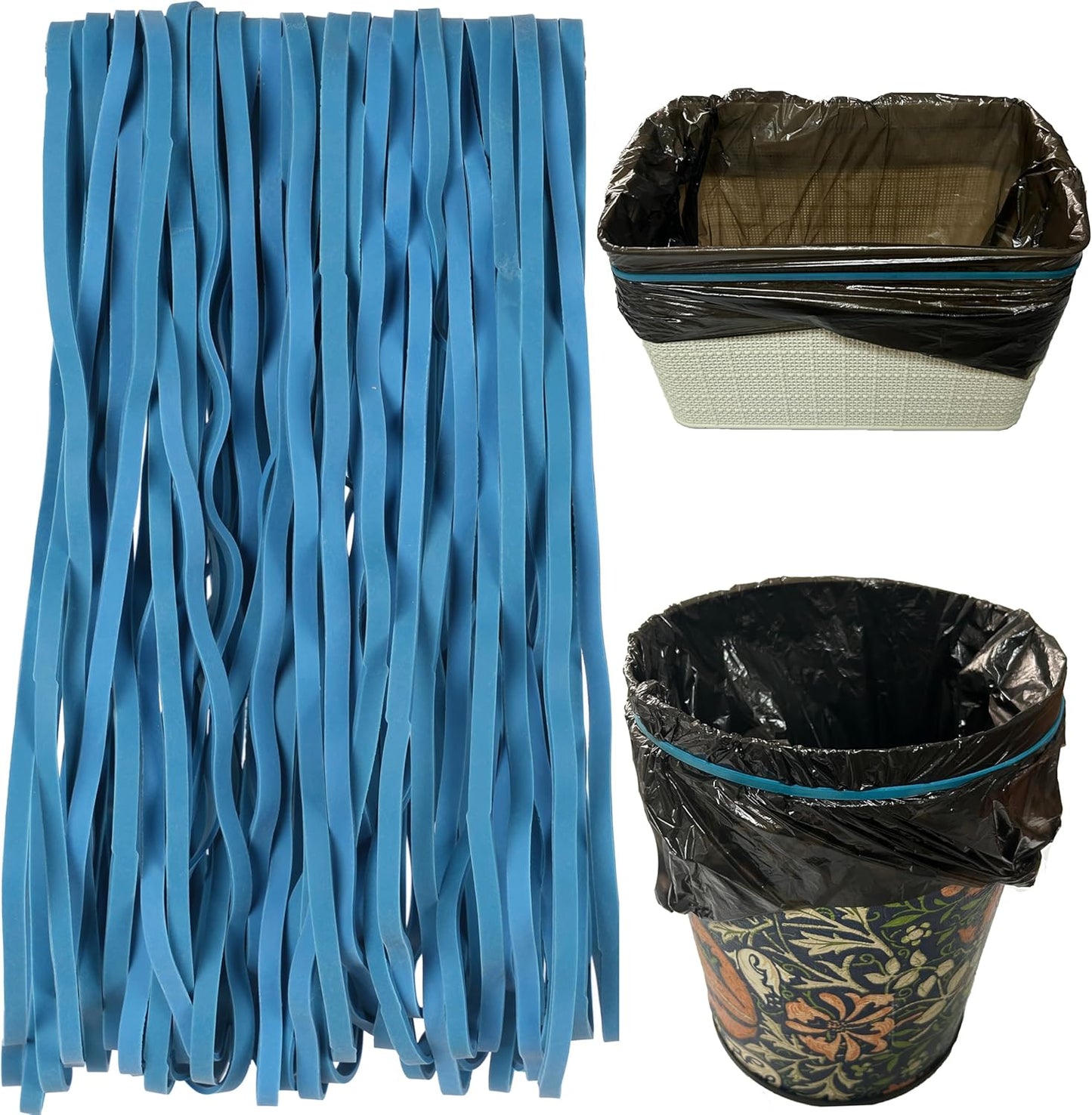AMUU Rubber Bands Large Flat Fold Length 12inch 40 Pieces Fits 8-33 Gallon Trash Cans Blue Heavy Duty Elastic Rubber Bands for File Folders Office Home Supplies