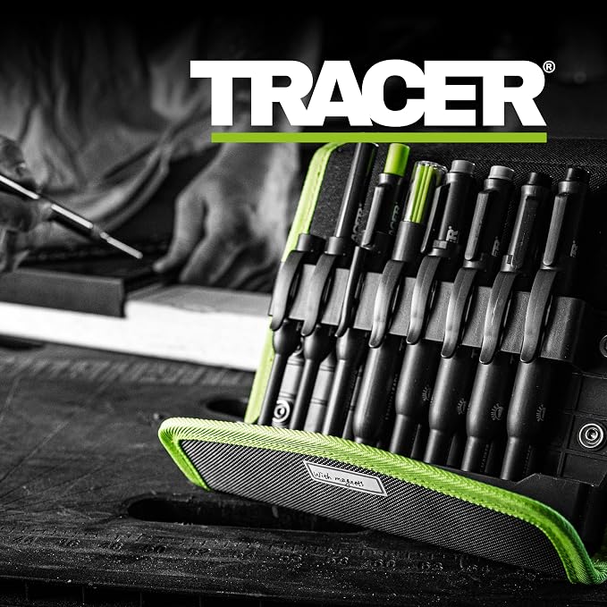 Tracer 8 Piece Construction Marker Kit - Carpenter Pencil Set | Deep hole marking pen, clog-free construction markers, 2.8mm leads, magnetic storage case