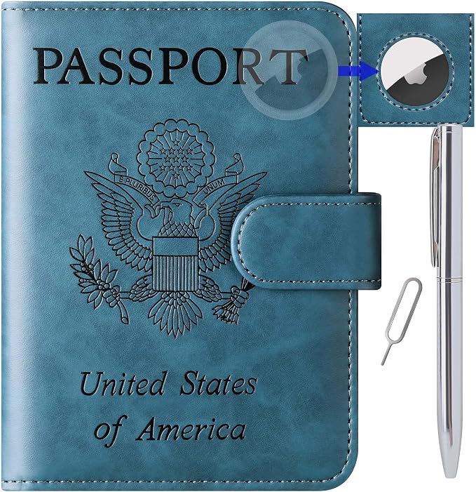 LOHASLIFE Airtag Passport Holder for Travel Essentials, Passport Cover | Wallet, Leather Rfid Blocking Card Case, Travel Accessories, Vacation Luggage Must Haves, for Men Women