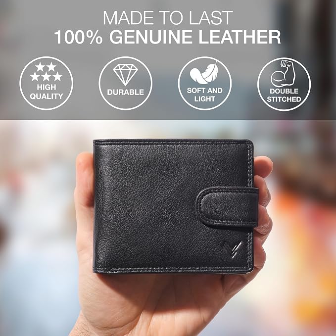 Soft Leather Wallet for Men, Genuine Bifold with Zipper Coin Pocket | Holds Bills, Credit Cards, Coins – RFID Blocking – Stylish, Durable & Practical Leather Wallet for Men