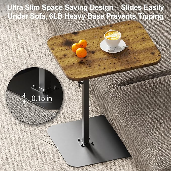 HzTinT Large Tv Tray Side Table Sofa Tray for Couch Heavy Metal Base | Swivel/Adjustable Height, Sofa Bed Bathroom Study TV Tray C Shaped End Table Food Snack Trays for Eating