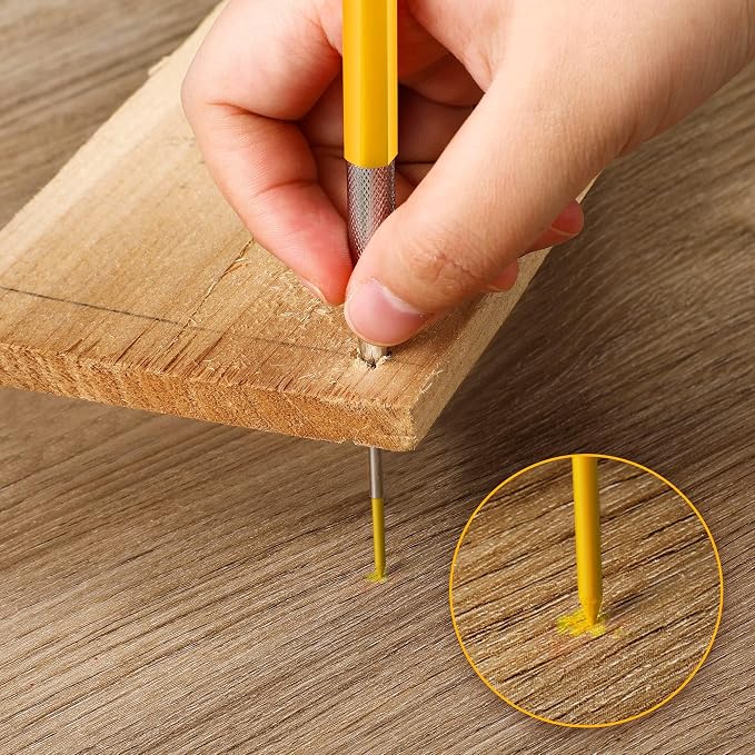 Enhon 2mm Carpenter Pencil Set with 12 Refills and Sharpener, Yellow | Woodworking Marking Tool Solid Deep Hole Construction Mechanical Pencil, Extended Needle-Nose Tip for Use in Jobs