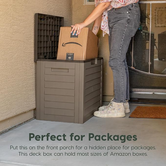 IRIS USA 35 Gallon Outdoor Deck Box, Lockable, Weather-Resistant, Brown | UV-Protected, Waterproof Resin, Patio Storage for Cushions, Garden Tools & Packages