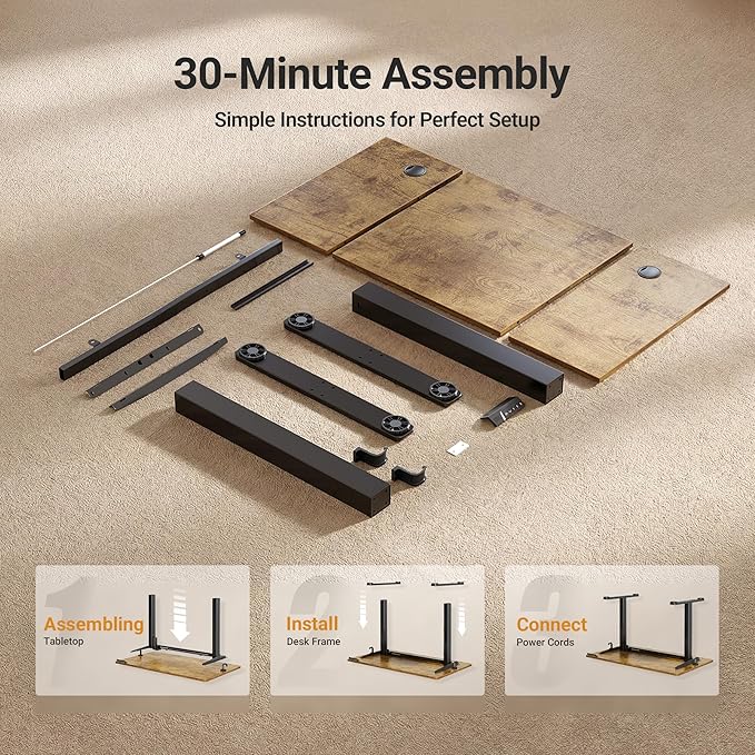 Claiks Electric Standing Desk, Adjustable Height Stand up Desk, 48 * 24 Inches Sit Stand Home Office Desk with Splice Board, Black Frame/Vintage Brown Top