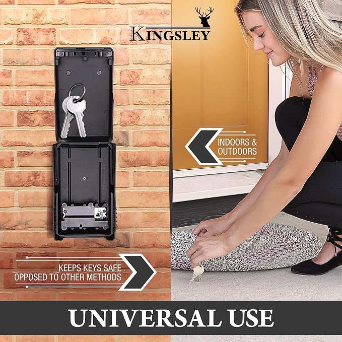 Kingsley Key Realtor Lock Box - Guard-a-Key, Secure Weatherproof Key Box Wall Mount for Indoors and Outdoors, 4 Digit Resettable Combination Code, Large Capacity for Storing Spare Keys