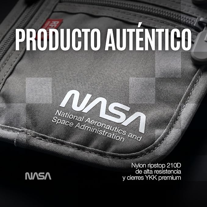 NASA Neck Wallet with RFID-Secured Passport Protection (Lunar Grey) | Slimline Design | Official NASA Insignia | RFID Protection | Key Carabiner | Water-Resistant | Breathable Mesh