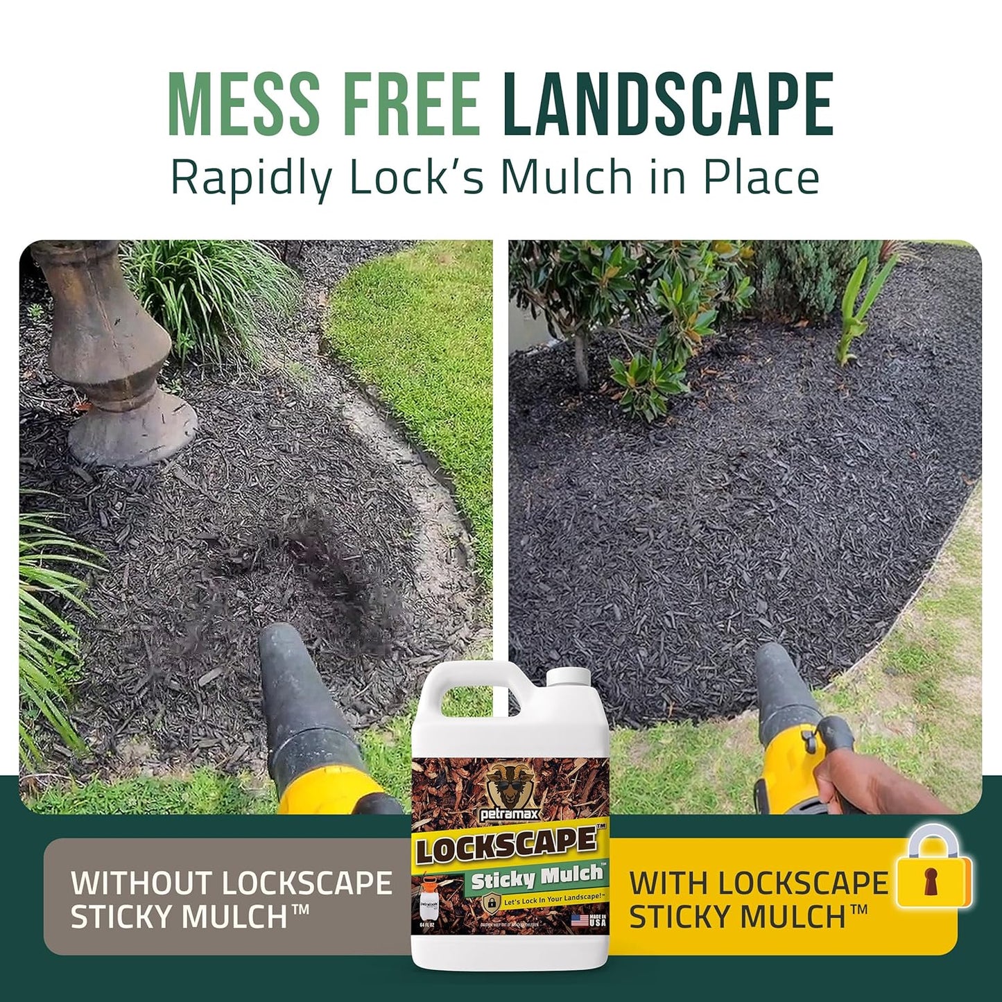 PetraMax Lockscape 64 oz Sticky Mulch Glue for Landscaping Bundle with HD101, 1 Gallon Pump Garden Sprayer for Easy Hold Landscape