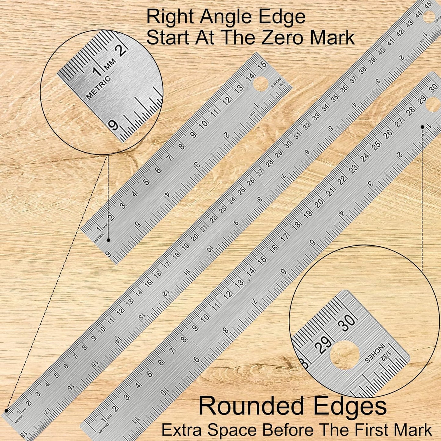 Metal Ruler 18 Inch: [1 Pieces 18 Inch] Non-Slip Cork Backing Rulers with Inch and Centimeters Prevent Ink Leakage:for School Office Drawing Engineering