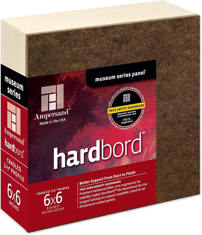 Ampersand Art Supply Hardboard Wood Painting Panel: Museum Series Hardbord, 6" x 6", 1-1/2 Inch Cradled Profile