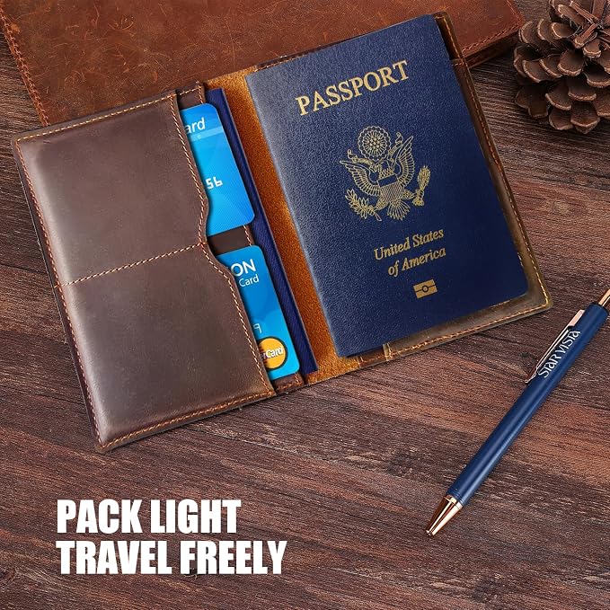 STAR VISTA Albatross Leather Travel Passport Holder, Minimalist Design, Full Grain Leather Case for Men and Women - Slim Passport Wallet, Bifold, RFID Blocking, with AirTag Holder