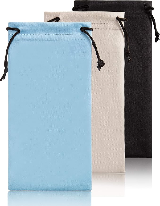 TRIUMPH VISION Glasses Case Soft Eyeglass Case Sunglass Pouch Cloth 3 Pack | Thick Microfiber Pouch Drawstring Pouch Eye Glass Bag Sunglasses Sleeve Storage, Lens Protection Cover,Cleaning Lens Screen