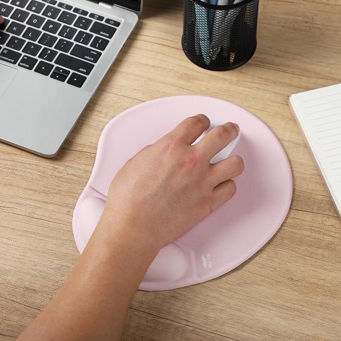 Mr. Pen- Ergonomic Mouse Pad with Wrist Rest | Blush Pink Breathable Fabric with Memory Foam Cushion, Non-Slip Rubber Base, Gel Mouse Pad with Wrist Support