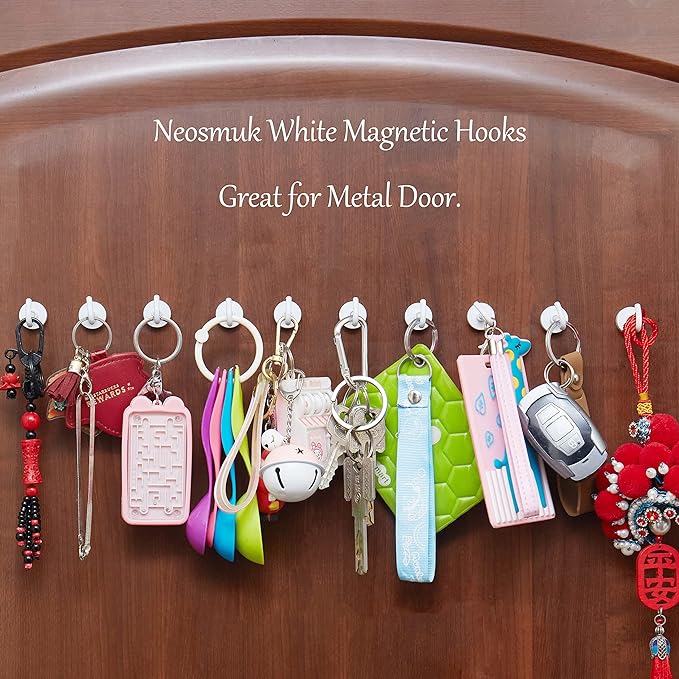 Neosmuk Magnetic Hooks, Heavy Duty 30lb+ Strong Magnet Hook for Cruise Cabins, Cruise Essentials 2026 for Hanging, Metal Wall Refrigerator Hangers (White, 12 Pack)