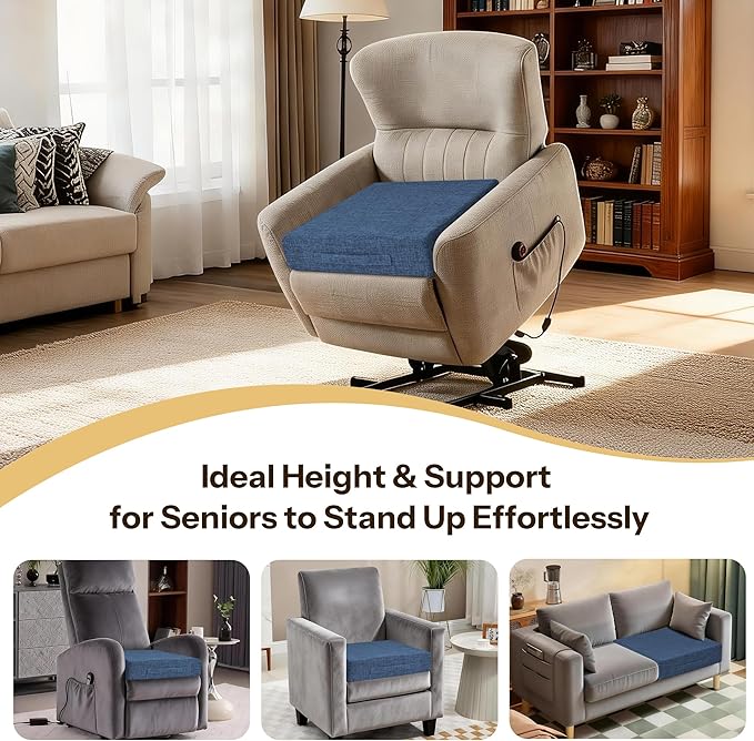 Recliner Cushions for Elderly 20X20X4 Inch Thick Seat Cushion for Recliner Chair with Non-Slip Bottom and Washable Cover Square Chair Cushions for Couch, Armchair, Floor (1, Blue)