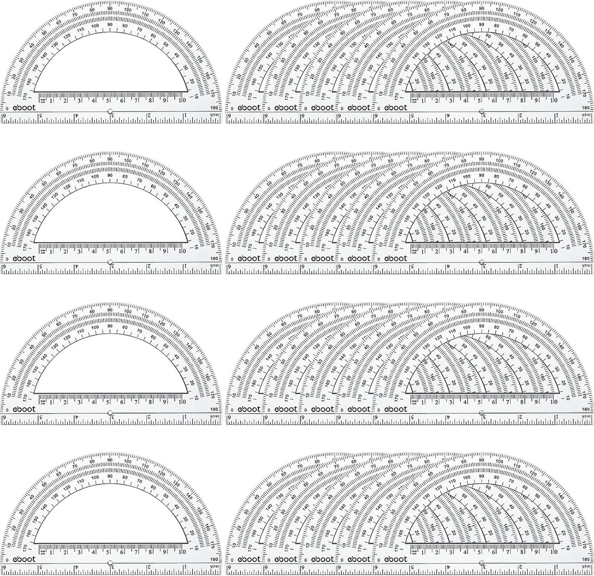 EBOOT 24 Pack Plastic Protractors Math Protractor 180 Degrees 6 Inch (Clear)