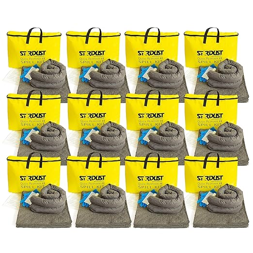 Stardust Spill Products Universal Spill Kit – OSHA Compliant Solution for Vehicles, Industrial, & Restaurant Use, Emergency Response Chemical, Water, & Bodily Fluid Cleanup, 12-Pack