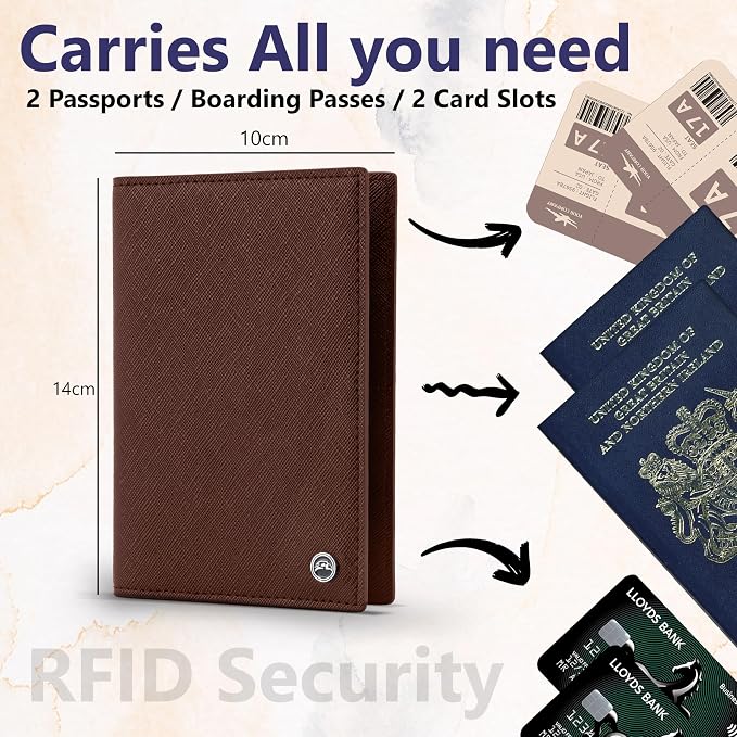 2 Passport Holder - Travel Essentials, RFID Blocking Wallet Credit Card Organiser, Plain Accessories Slim Cover For Men & Women | Travel Essentials