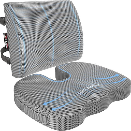 FORTEM Seat Cushion, Office Chair Cushion, Lumbar Support Pillow for Office Chair, Memory Foam Car Seat Cushions, Sciatica Coccyx Tailbone Pain Relief, Cushions for Back Support, Washable, Non Slip