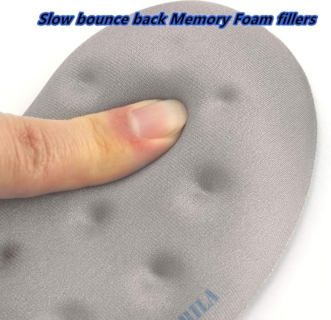 BRILA Ergonomic Memory Foam Mouse Wrist Rest Support Pad Cushion for Computer, Laptop, Office Work, PC Gaming - Massage Holes Design - Wrist Pain Relief (Grey Mouse Wrist Rest)