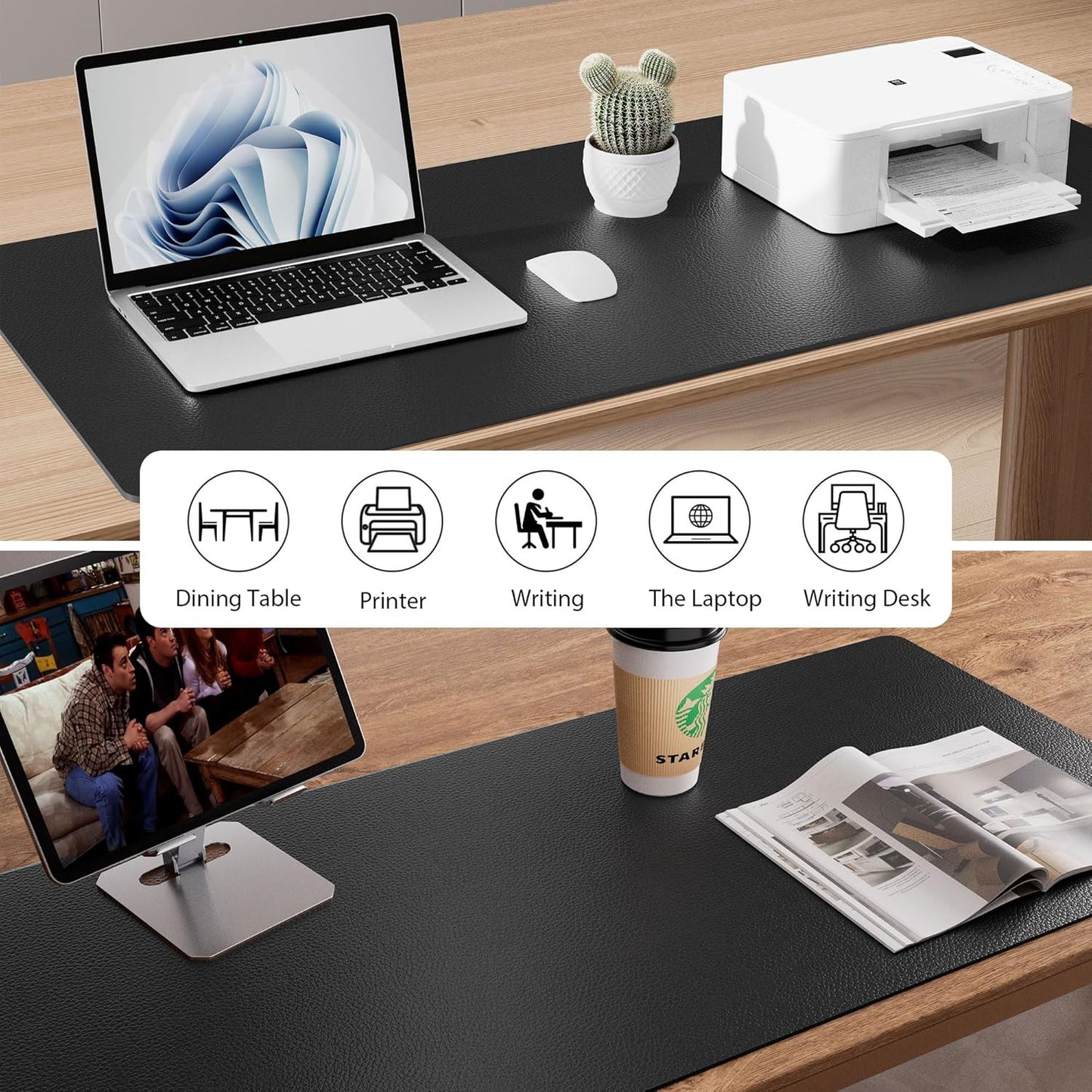 Aothia Leather Desk Pad Protector, Mouse Pad, Office Desk Mat, Non-Slip PU Leather Desk Blotter, Laptop Desk Pad, Waterproof Desk Writing Pad for Office and Home (Black,36" x 17")