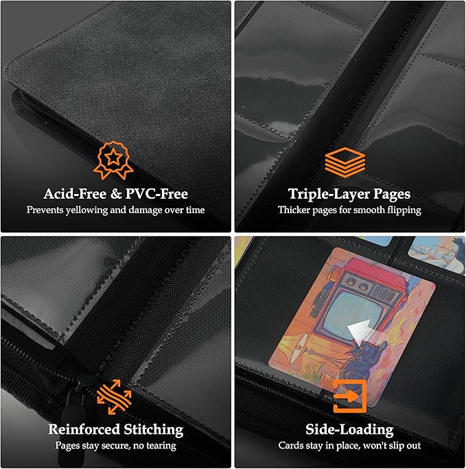 Trading Card Binder 9 Pocket - Premium Card Collection Binder for 360 Cards, Durable Side-Loading Card Album with Zipper, Perfect for TCG, MTG, and Sports Cards, Purple