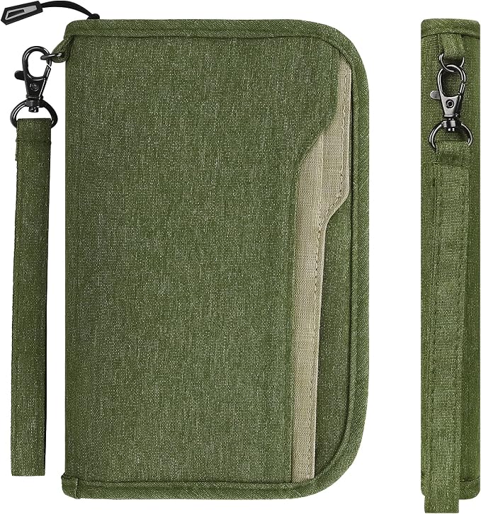 Passport Holder Family RFID Passport Wallet, Passport Holder Women/Men, Travel Wallet Documents Organizer Zipper Case with Removable Wristlet Strap, Travel Essentials for Flying
