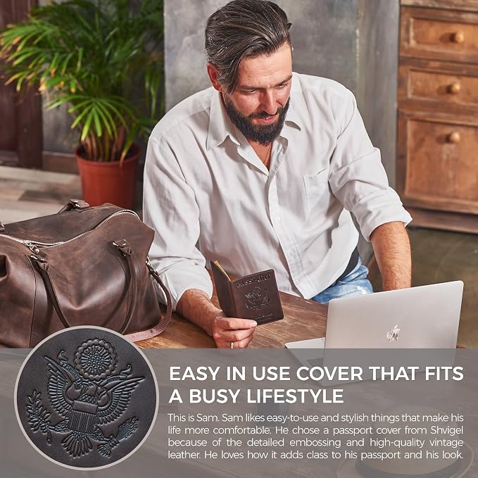 US Leather Passport Book Cover - Thin American Travel Passport Holder - Premium International USA Passport Protector Case for Women Men (Brown Vintage)