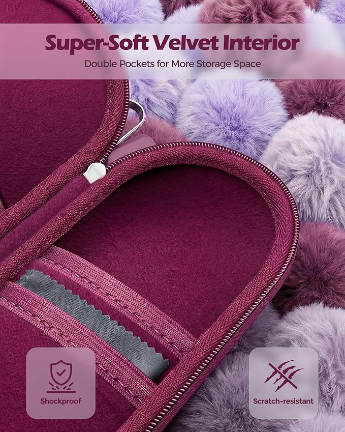 ProCase Hard Double Sunglasses Glasses Case for Men Women -Raspberry | Hard EVA Shell Shockproof Dual Eyeglass Case with Metal Hook Velvet Lining, Travel Zipper Organizer for Couple Gifts