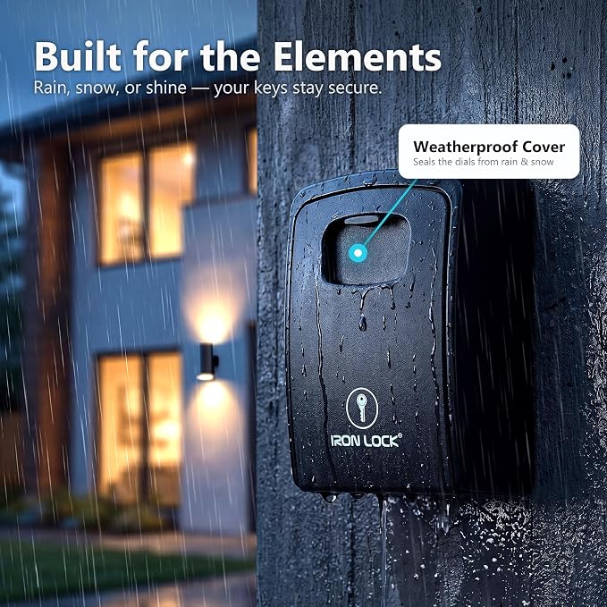 Iron Lock® XXL Wall Mount Key Lock Box, Outdoor Combination Code (Black) | Fits 20-30 spares plus fobs & cards; unique built-in tray so keys don't fall out; dial cover; screws & anchors included