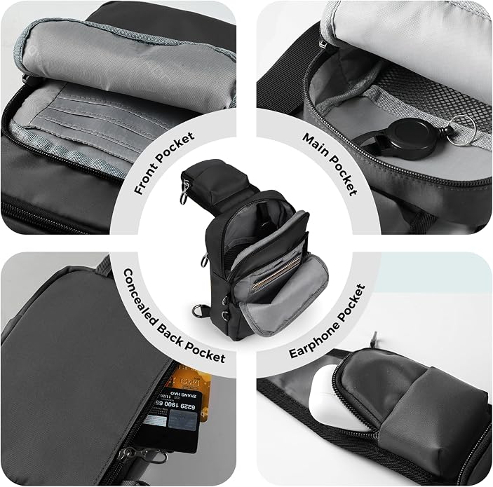 Sling Bag, Crossbody Bag with Zipper Lock, RFID Blocking & Water Resistant for Men and Women