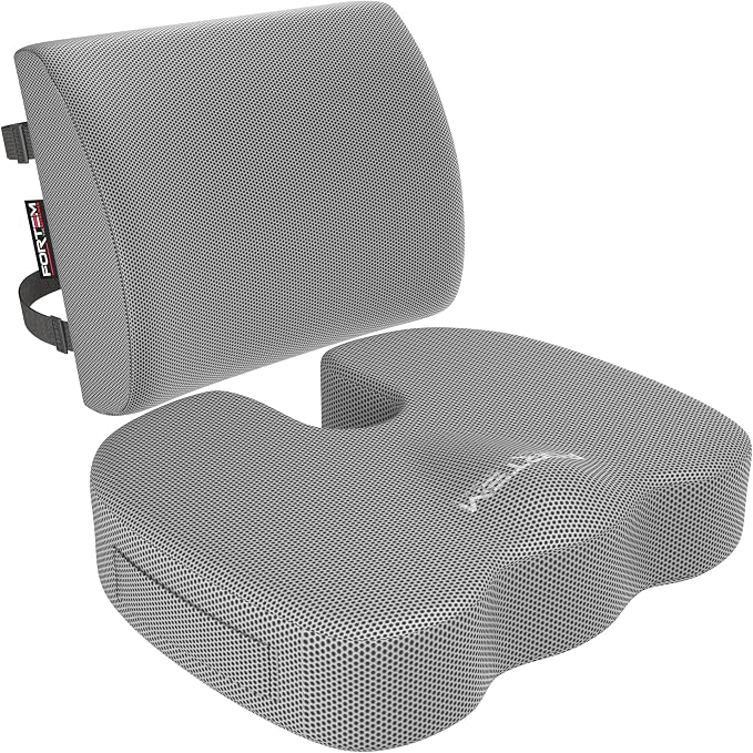 FORTEM Seat Cushion, Office Chair Cushion, Lumbar Support Pillow for Office Chair, Memory Foam Car Seat Cushions, Sciatica Coccyx Tailbone Pain Relief, Cushions for Back Support, Washable, Non Slip XL