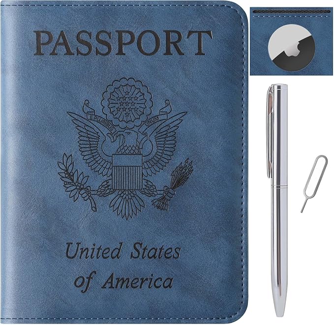 Airtag Passport Holder for Travel Essentials, RFID Passport Cover | Rfid Blocking Wallet, Synthetic Leather Case, Vacation Travel Accessories, For Women Men