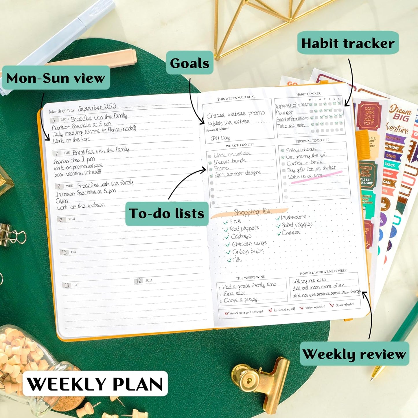Legend Planner – Weekly & Monthly Life Planner to Hit Your Goals & Live Happier. Organizer Notebook & Productivity Journal. A5 (Yellow)