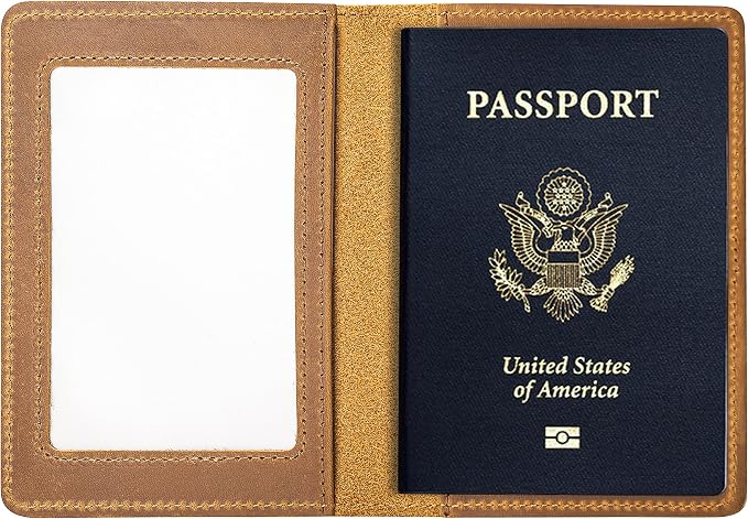 Genuine Leather Passport Holder with RFID Blocking, Slim Design, Brown Color, Unisex