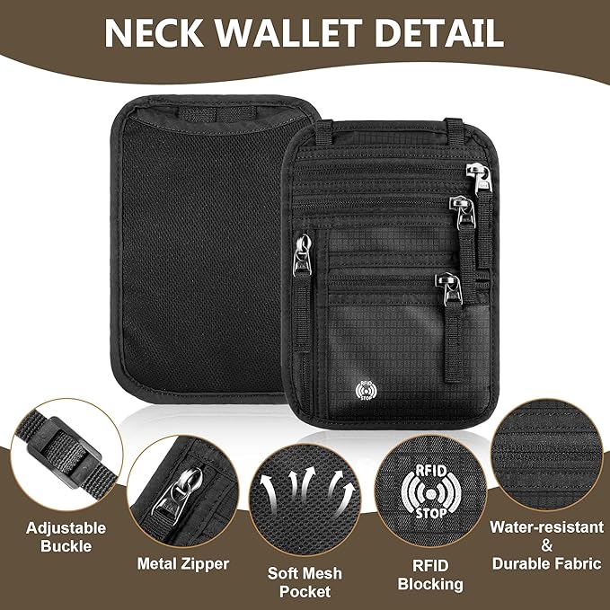 Likesing 5.5" L x 7.9" W Travel Neck Wallet, RFID Passport Pouch(Grey) | RFID Blocking Passport Holder for Travel, Security Lightweight Passport Travel Wallet, Neck Pouch Gifts for Women Men