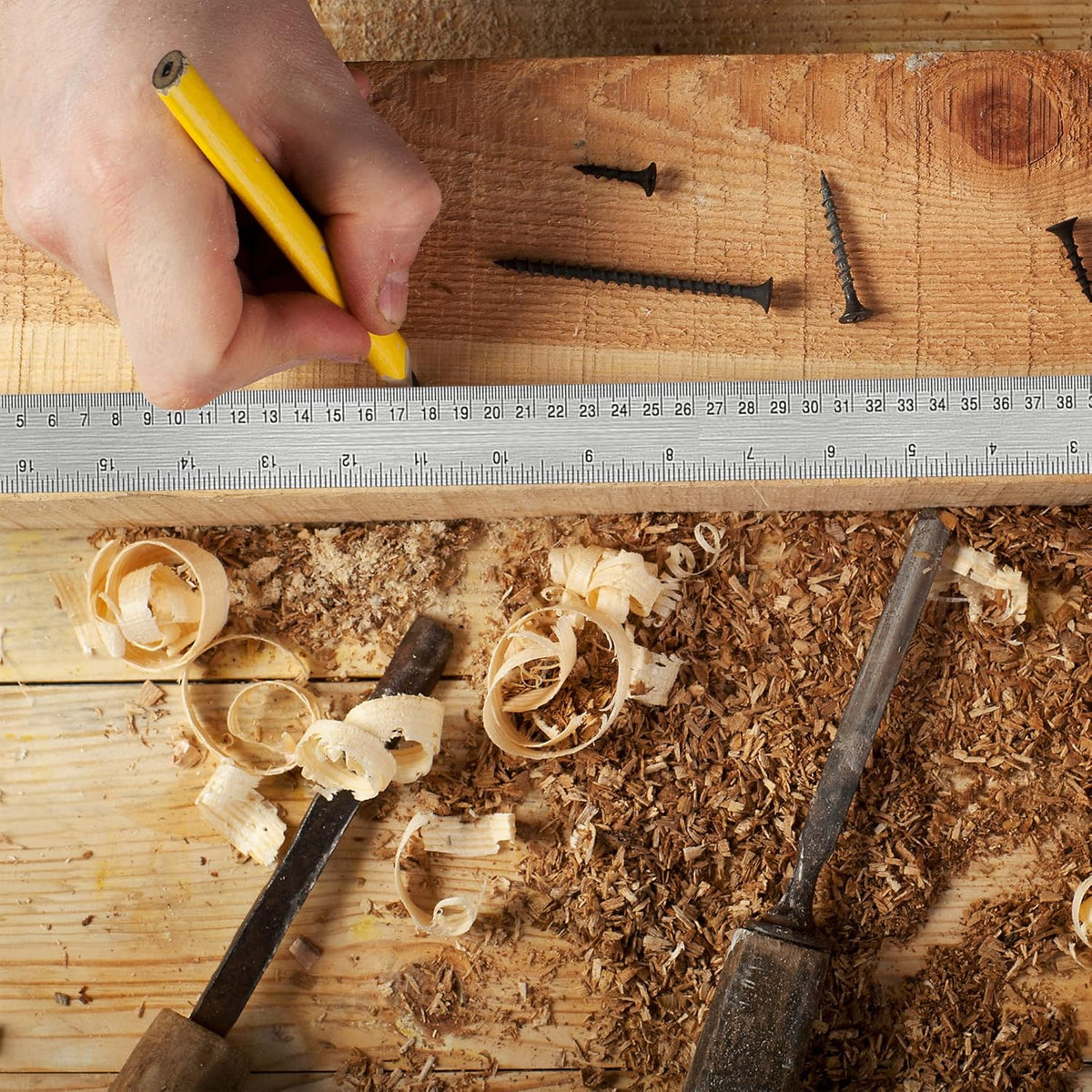 Metal Ruler with Cork Backing, 12 Inch & 18 Inch Stainless Steel Rulers, Non-Slip Straight Edge Measuring Tools with Inch and Centimeter Markings for School, Office, Woodworking
