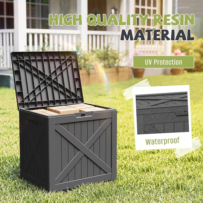 PatioZen 32 Gallon Package Delivery Box, Lockable Outdoor Package Delivery Box with Lid, Waterproof Resin Storage Bench for Patio Furniture, Garden Tools, Cushions, Pool Accessories (Black)