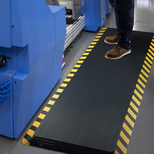FEATOL Anti Fatigue Mats Industrial 8 Packs, Ergonomic Standing Floor Mat for Work for Stand, Black with Yellow Border Safety 20" x 32"-Support for Leg & Back Pain