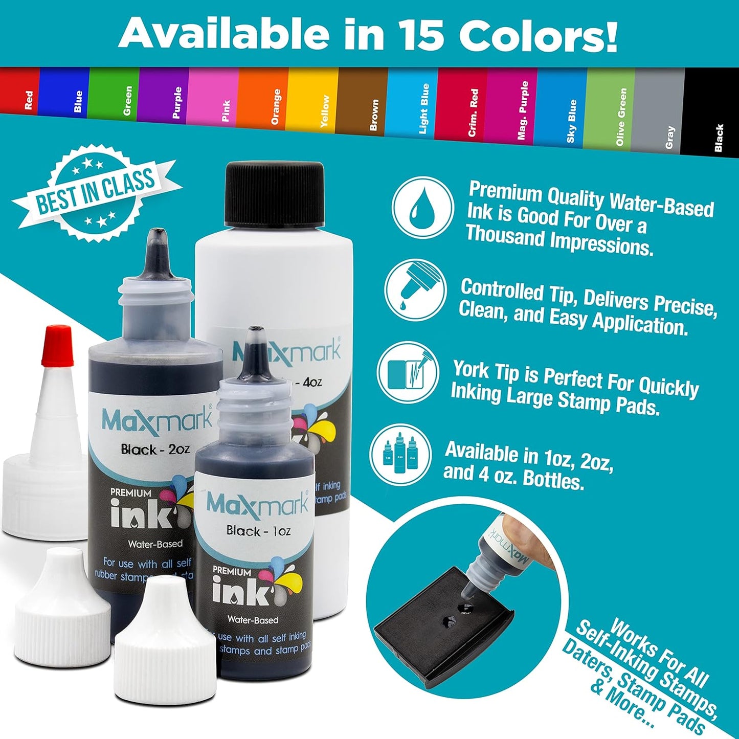 MaxMark Premium Refill Ink for self Inking Stamps and Stamp Pads, Brown Color - 4 oz.