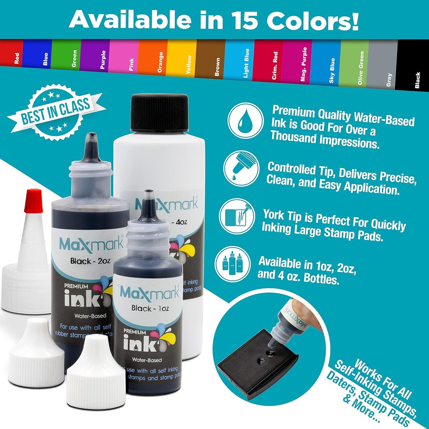 MaxMark Premium Refill Ink for self Inking Stamps and Stamp Pads, Red Color - 4 oz.